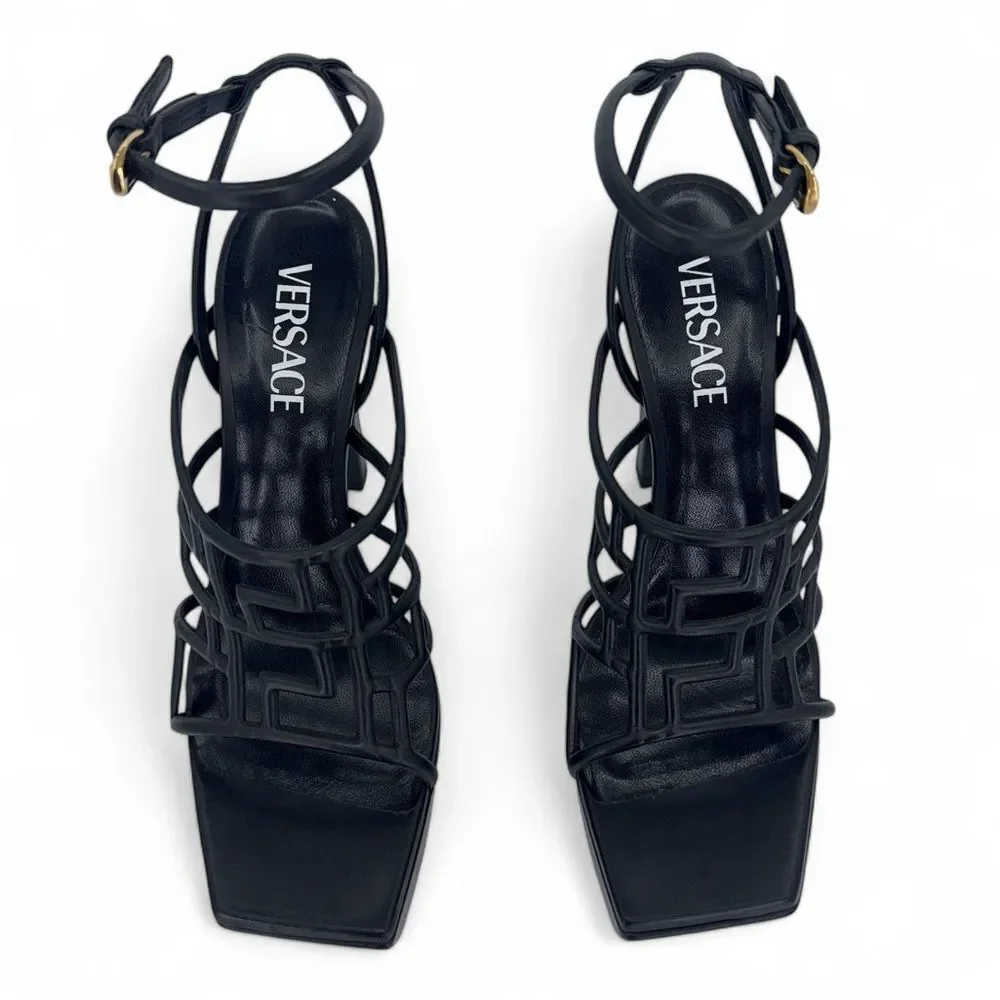 VERSACE Greca Maze Black Medusa Medallion Platform Sandals Size EU39.5